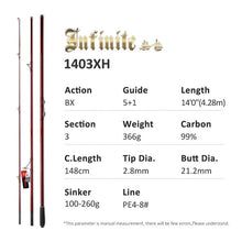 Load image into Gallery viewer, NOEBY Fishing Rod Surf 397BX 428BX 3 Section Fuji Parts Carbon Surf Fishing Rod Sinker 100-260g JAPAN Long Casting Surf Rods
